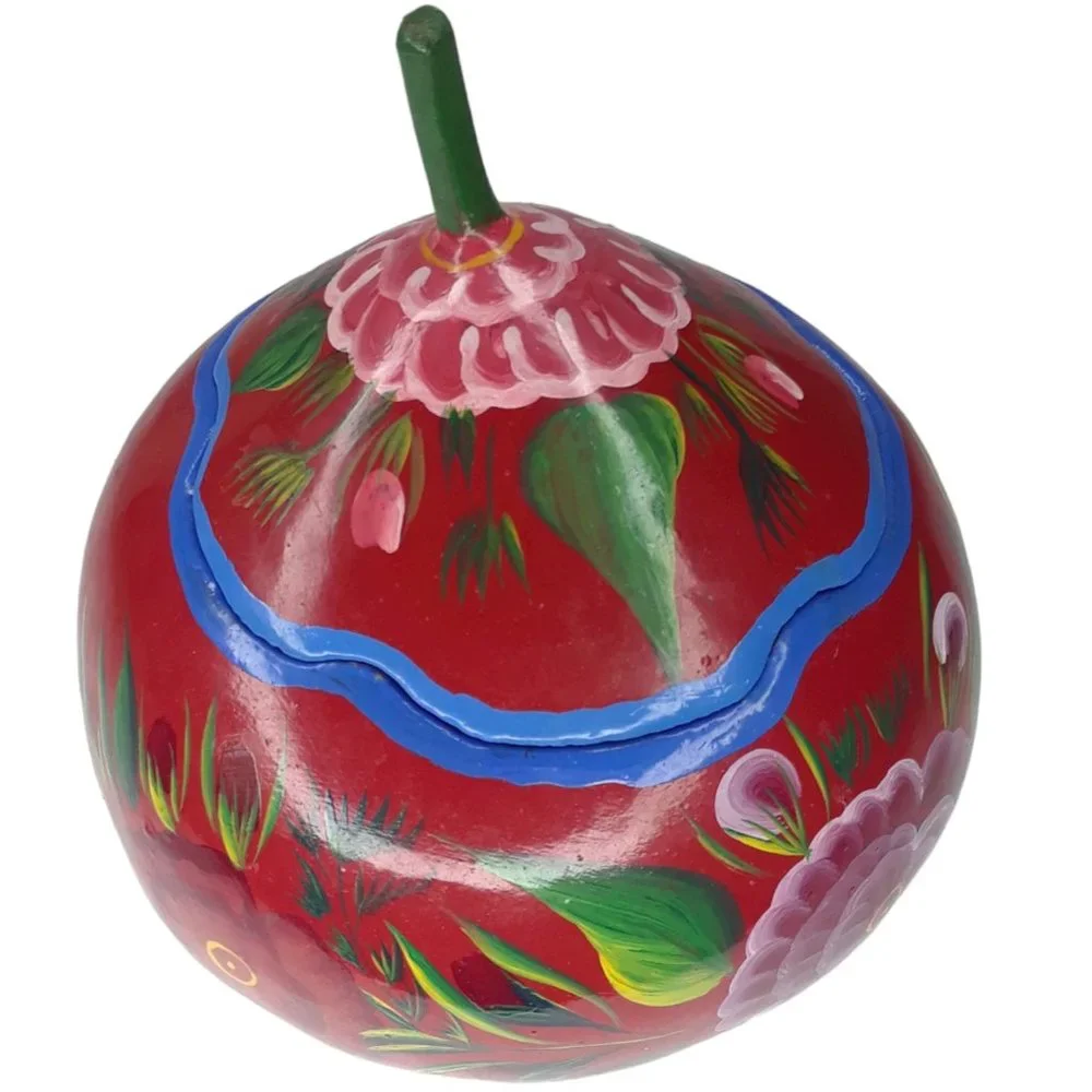 Hand painted Floral Gourd Trinket Jewelry Box with Lid